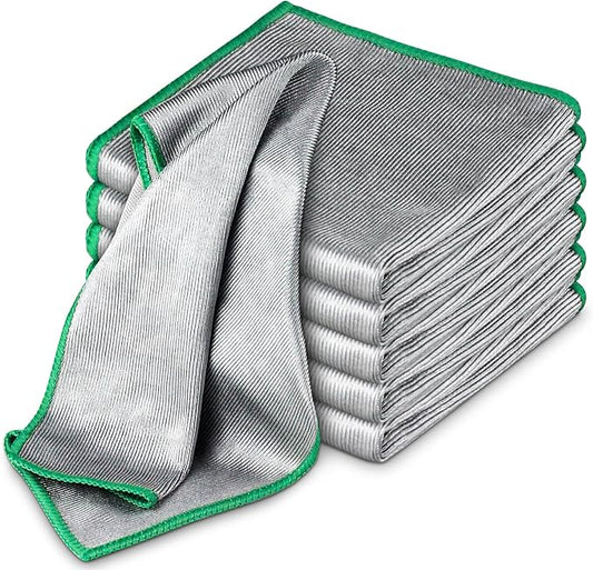 Airlab Glass Polishing Cloth Streak Free Miracle Cleaning Cloth Lint Free Microfiber Cleaning Rags for Glasses Kitchen Dish Mirrors Easy Clean, Pack of 6, 12" x 12", Sliver-Green