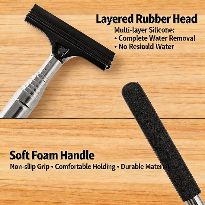 2PCS Telescopic Car Rearview Mirror Squeegee – Retractable Auto Glass Cleaner with Long Handle, Portable Water Wiper for All Vehicles, Universal Automotive Accessory (Black/Black)