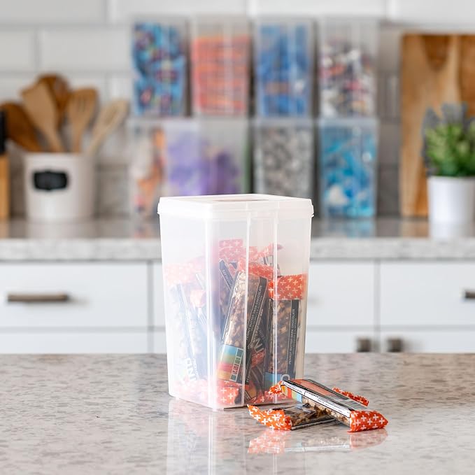 IRIS USA Vertical Storage Bins with Lids |Made in USA| Flip Top Containers for Organizing Pantry, Office, Craft, and Study Supplies - Medium (6-Pack)