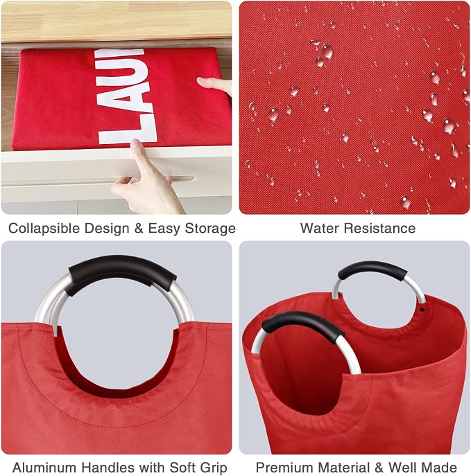 Extra Large Laundry Basket, Big Laundry Hamper Bag with Handles, 130L Red | Freestanding Tall Dirty Clothes Hamper, Collapsible and Portable Laundry Bin for Dorms and Bedrooms, Thick, Sturdy Fabric