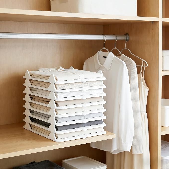 10 Pack Shirt Folding Boards for Clothes Storage | Extra Large Stackable Closet Organizer, Plastic Clothing Folder Shelf Dividers for Adult Tshirt, Sweatshirt