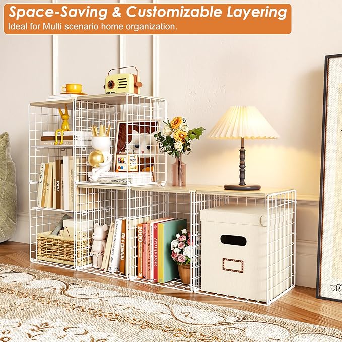 6 Tier Taller Closet Organizers and Storage, Stackable Closet Shelf Organizer with 2 Dividers for Clothes Towels Toys, Rv, Double Storage Design, Clothing Storage Basket for Wardrobe, White ﻿