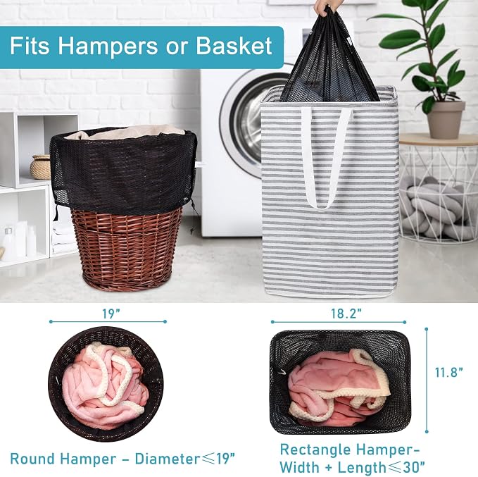 2 Pack Heavy Duty Diamond Mesh Laundry Bag, 30x36", Black | Drawstring & ID Tag, Breathable Mesh, Machine Washable, Commercial Grade, , For College Dorms, Travel, Sports Equipment