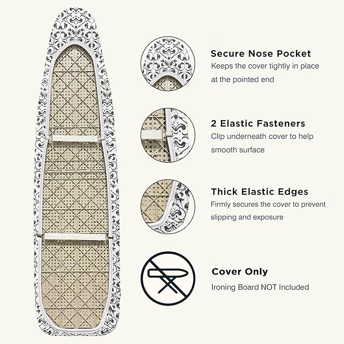 UniSimp Ironing Board Cover and Pad 15"x54" Extra Thick Natural Cotton, Scorch and Stain Resistant Padding,Standard Size Iron Board Cover with Fasteners Heavy Duty Elastic Edge, Heatproof Ash