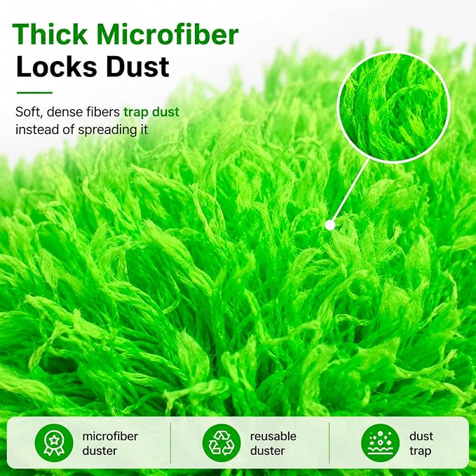AZUN Microfiber Duster for Ceiling Fans, 30-100 in Telescoping Pole, Green | Microfiber traps dust. Long duster for high ceilings. Cleans ceiling fans, blinds and cobwebs. Washable and reusable.