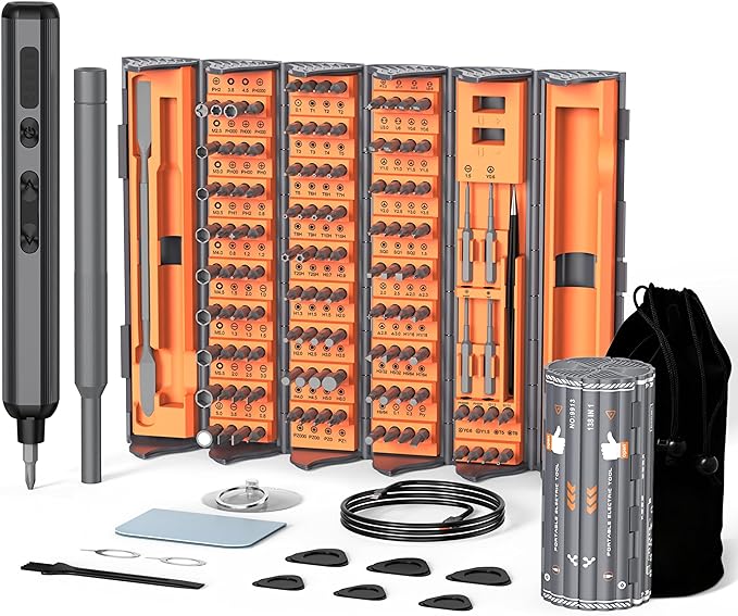 138-IN-1 Electric Screwdriver Set Cordless with 120 Precision Bits | Rechargeable Screw Driver with LED Light Magnetic Storage Home Repair Tool Kit for Electronics, Camera, Watch, PC RC