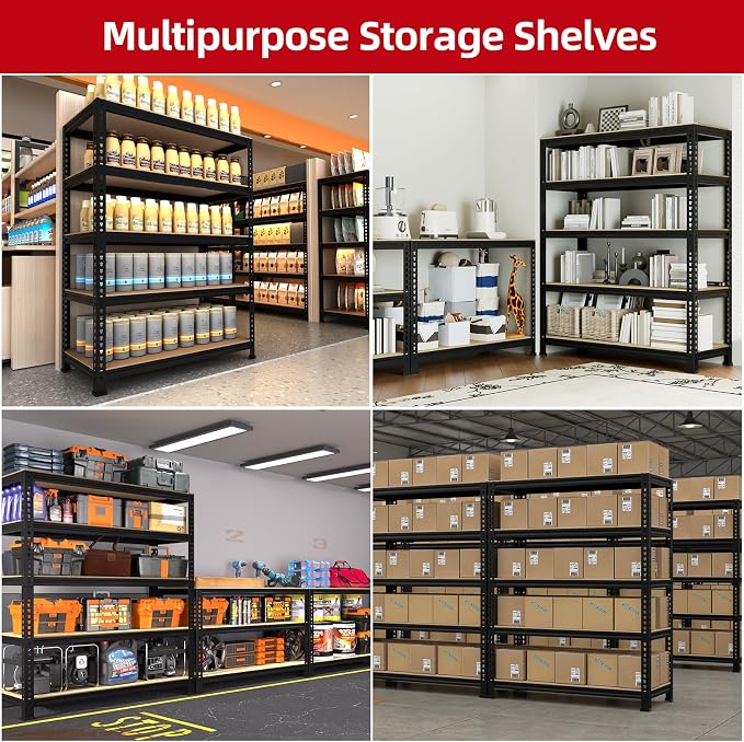 PrimeZone Garage Storage Shelves, 5 Tier Adjustable Metal Shelving, 3 Pack | 31.5"W x 16"D x 63"H, Power-Coated Heavy Duty Steel Frame, Detachable, Freestanding Shelf for Kitchen, Pantry, Basement, 3PCS