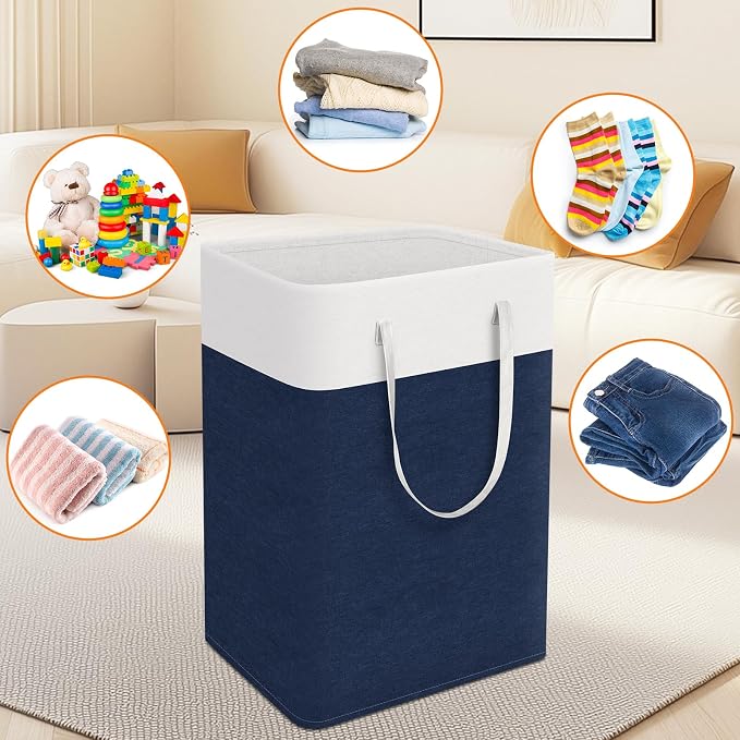 TasticTotes Laundry Basket 3-Pack, Laundry Hamper, 75L-Blue | Clothes Laundry Hamper, Collapsible Laundry Basket, Freestanding laundry hamper with Handles, Towel Storage for Home or Dorm