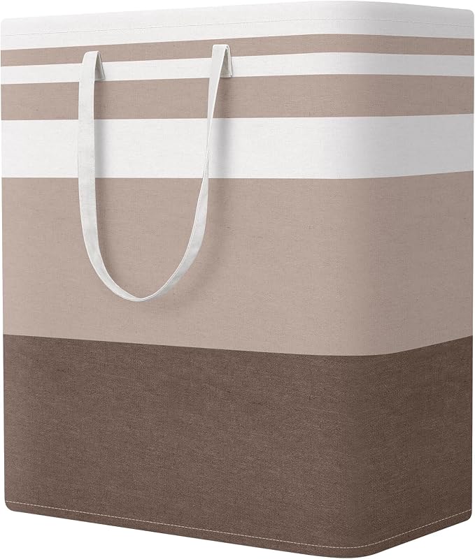 StorageRight Laundry Basket Hamper, 100L Collapsible Clothes Storage, Khaki | Freestanding Clothes Hampers, Foldable design, with Easy Carry Handles, For Laundry, Bedroom, Dorm, Clothing, Towels, Toys