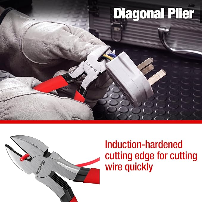 WORKPRO 7-Piece Pliers Set, Pliers Tool Set with Comfort Grip, Red