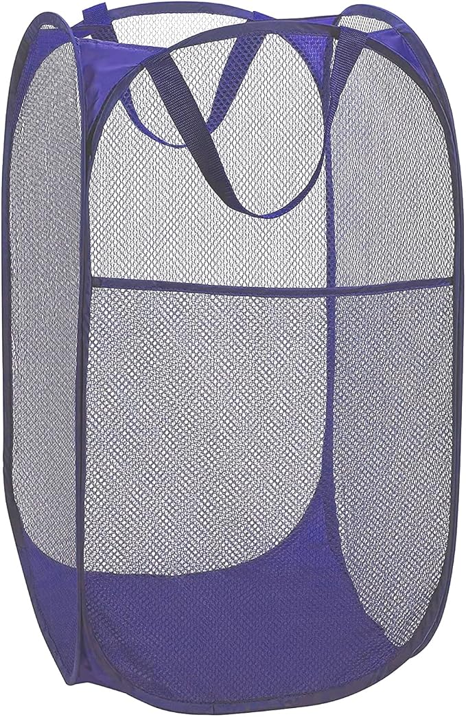 BATTOO Deluxe Strong Mesh Pop up Laundry Hamper Basket with Side Pocket Foldable Hamper for Laundry Room, Bathroom, Kids Room, College Dorm or Travel Royal Blue