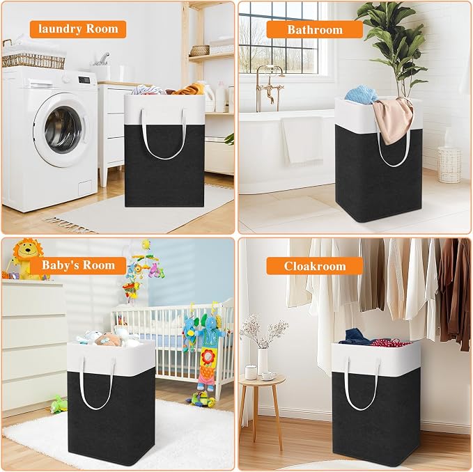 TasticTotes Laundry Basket 3-Pack, Laundry Hamper, 75L-Black | Clothes Laundry Hamper, Collapsible Laundry Basket, Freestanding laundry hamper with Handles, Towel Storage for Home or Dorm