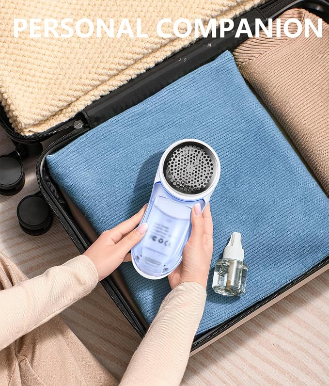 Fabric Shaver Rechargeable, Electric Lint Remover for Clothes & Furniture, Sweater Shaver & Pilling Remover, Depiller with 2 Extra Blades Included, Lint Shaver for Clothing - USB Charge