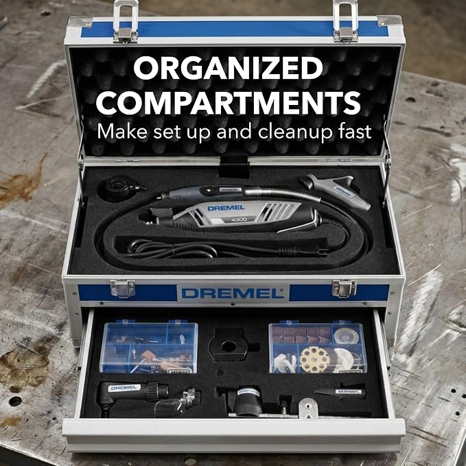Dremel 4300-9/64 Rotary Tool Kit with Flex Shaft - 9 Attachments & 64 Accessories - Ideal for Engraving, Etching, Sanding, and Polishing