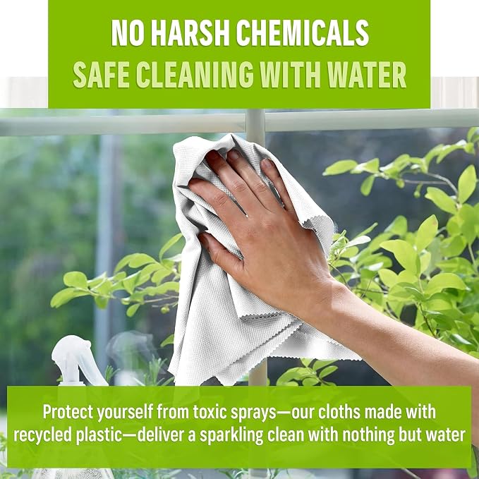 E-Cloth Microfiber Window Cleaning Cloth Kit - Glass Cleaning Cloth for Windows, Mirrors, Cars, Lenses, Eyeglasses, & More, Streak Free Clean, Machine Washable Reusable Towel - Recycled