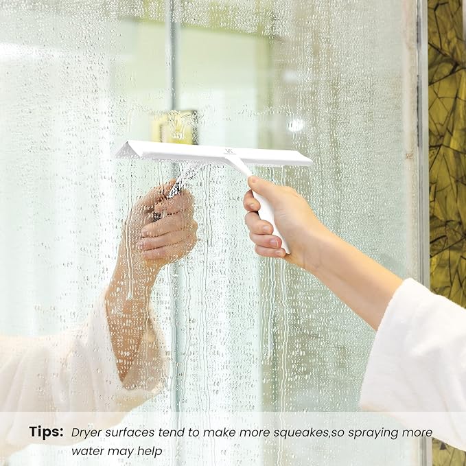Squeegee for Shower Glass Door, 11-Inch Shower Squeegee for Glass Doors, Bathroom Silicone Squeegees Wiper for Shower with Non-Slip Handle, No-Drilling Silicone Hanging Hook, for Tiles, Mirror(White)