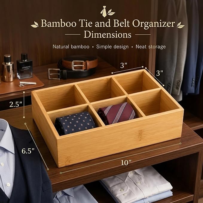 Closet Drawer Organizer Divider - 2 Pack Bamboo Holders Organizers | for Clothes Storing Ties, Handkerchiefs, Socks Organizers