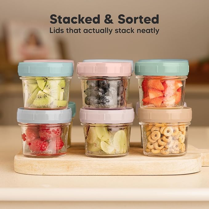 KeaBabies 6pk 4oz Glass Baby Food Containers with Lids, Leak-Proof (Musk Dusk) | Microwavable Small Glass Jars, Baby Purees, Toddler Snack Storage Containers, BPA-Free, Dishwasher-safe, Freezer Safe