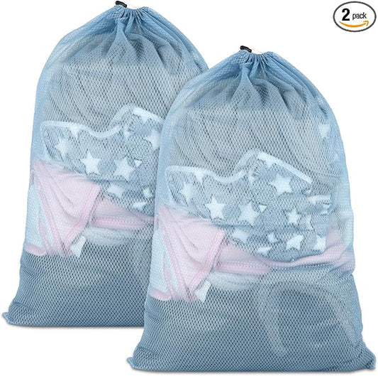 2 Pack Mesh Laundry Bags 23x34 Inch Drawstring Locking for Travel Home | Mesh bags with locking drawstring, Tear-resistant for blankets & towels, Lightweight foldable for travel/dorm