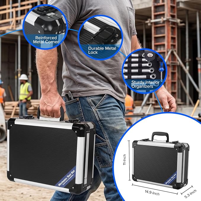 Prostormer Mechanic Tool Set, 219-Piece Basic Hand Tool Kit | 1/4" & 3/8" SAE and Metric Sockets, with Aluminium Tool Box, General for Home Repair & Car Maintenance