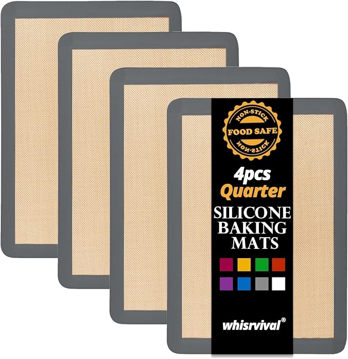 4 Pcs Silicone Baking Mat, Reusable Liners For Nonstick Baking, Easy Cleanup, Fits Small Quarter Sheet Pans For Cookies, Veggies And Pastry, Grey