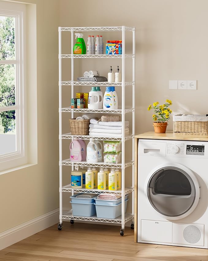 Golpart 8Tier Adjustable Storage Shelves Metal Wire Shelving Standing Shelf | Utility Heavy Duty Unit Rack Closet Organize for Home Kitchen Laundry Room Organization Pantry 12"Dx22"Wx72"H White