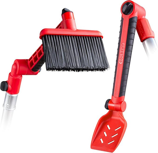 Multi-Angle Gutter Cleaning Tools from the Ground - Gutter Cleaner tool attachment for Threaded Poles - Gutter Scoop & Brush for rain gutter cleaning and leaf removal from Gutter Guard