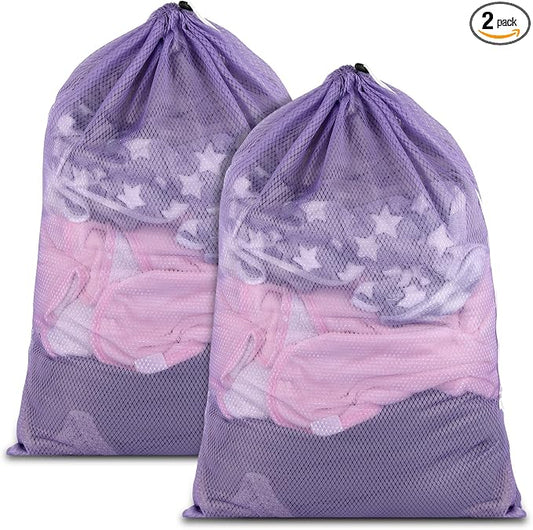 2 Pack Mesh Laundry Bags 23x34 Inch Drawstring Locking for Travel Home | Mesh bags with locking drawstring, Tear-resistant for blankets & towels, Lightweight foldable for travel/dorm