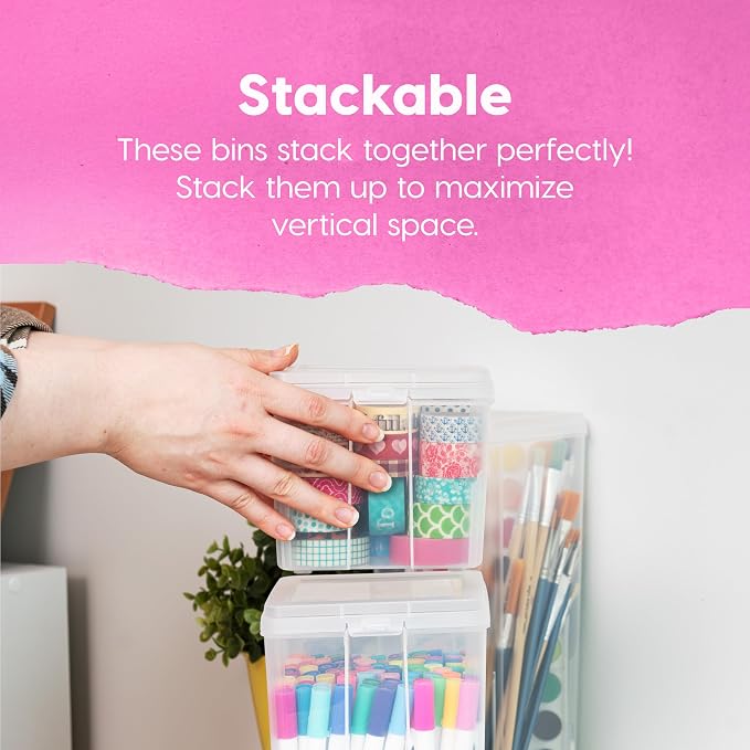 IRIS USA Vertical Storage Bins with Lids |Made in USA| Flip Top Containers for Organizing Pantry, Office, Craft, and Study Supplies - Large (6-Pack)