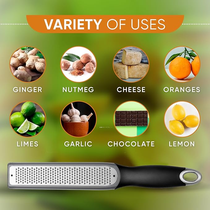 Spring Chef Premium Gray Lemon Zester Grater with Handle - Lime, Garlic, Ginger, Orange, Nutmeg, Fruit Grater - Heavy Duty Kitchen Tool - Stainless Steel Citrus Zester with Blade Cover - Fine Shred