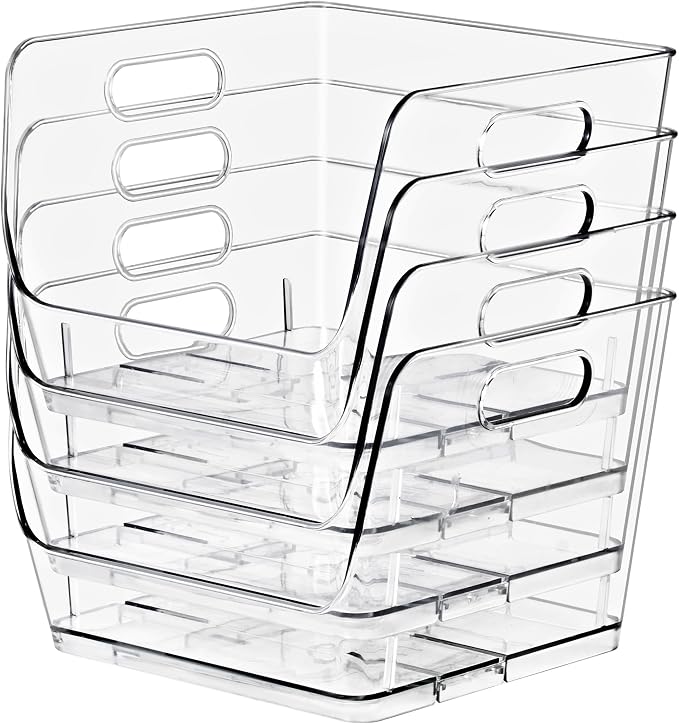 Sorbus Stackable Storage Bins Open Front, Clear Stackable Storage Bins, Pantry Bins for Storage and Organization, Acrylic Stackable Bins for Kitchen, Clear Pantry Organizer Bins (Medium Square 2 Pack)
