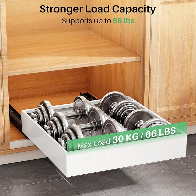 Pull out Cabinet Organizer,21"Deep, 20"Wide Heavy Duty Full-Extension Slide out Drawers Fixed with Nano Adhesive,Roll Out Shelves Sliding Cabinet for Kitchen,Bathroom,Pantry,under sink Storage(White)