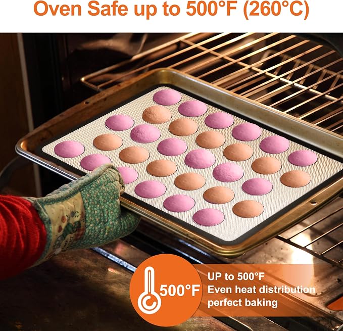 HOOMIL Macaron Silicone Baking Mats, 15"x10", Non-Stick, Reusable, Food Safe, Jelly Roll Sheet Size Silicone Mat, Pack of 2