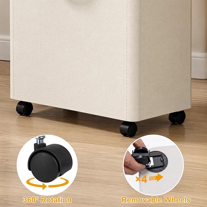 efluky Slim Laundry Hamper with Wheels and Removable Bag, Rolling Laundry Basket for Clothes, Small Laundry Basket for Bedroom, Dorm and Laundry Room, 75L (19.8 Gallons) Beige