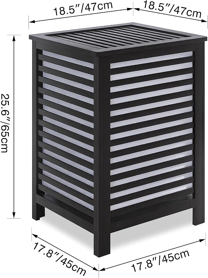 SMIBUY Double Laundry Hamper with Lid, 120L Bamboo Laundry Basket with Removable Liner Bag, 2-Section Clothes Divider Laundry Sorter for Laundry Room, Bathroom, Bedroom (Black)