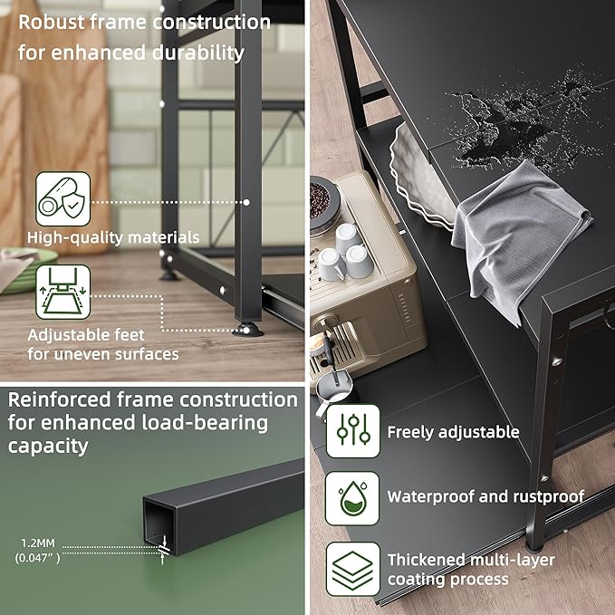 NETEL 3 Tier Expandable Microwave Stand countertop,Microwave Oven Rack | Pull-Out Microwave Shelf, storage shelves for pans &appliances,Adjustable partition height，55 Lbs load Per Tier,Black