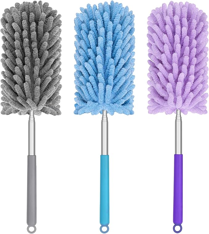 Mini Duster for Cleaning, 360° Bendable Hand Dusters with Extension Pole, Washable Small Duster for Car Interior, Office, Furniture