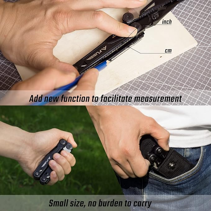 FLISSA 16-in-1 Multitool Pliers with Sheath Stainless Steel EDC | Equipped with Knife, Saw, Screwdrivers, Scissors and Opener. Nylon Carry Case for Camping,Handwork, Hunting, Hiking, Fishing