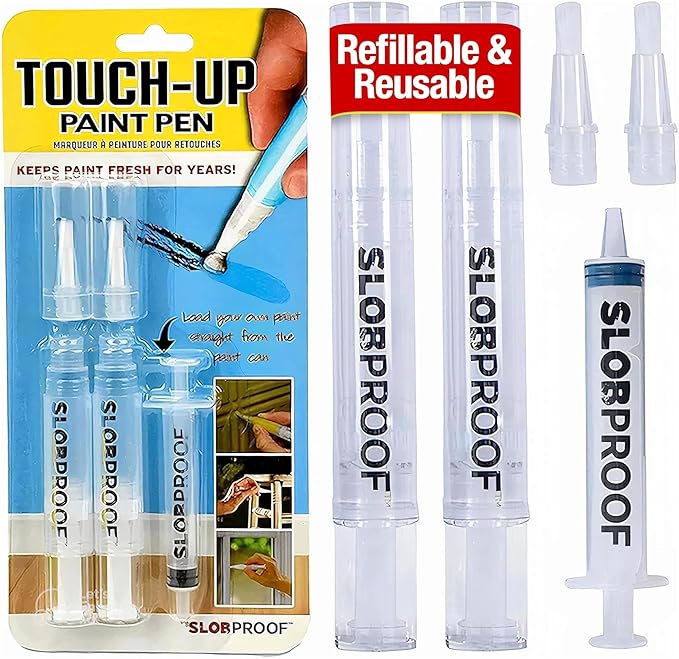 Slobproof Refillable Touch-Up Paint Pen, Mess-Free, Reusable Wall Paint Repair Tool, Precise Application, DIY Home Improvement, Furniture, Arts and Crafts, Patented Design, Easy Storage, Pack of 2