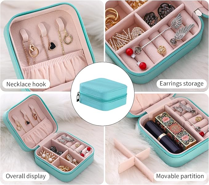 TRODANCE Mini Jewelry Case, Small Travel Jewelry Organizer, Portable Jewelry Box Mini Storage Organizer Display Box For Rings Earrings Necklaces (4Color-4pack)