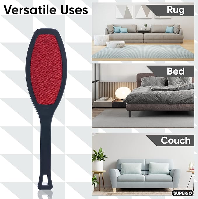 Superio Suede Lint Brush Magic Remover for Clothes, Double Sided Garment Brush, Soft Bristles, Portable Trap Tool Removes Pet Hair, Dust from Carpet, Hats, Wool Suit, Suede Couch, 3