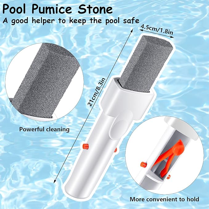 Geiserailie 3 Pcs Pool Pumice Stone with Ez-Clip Handle Erase Rust Stain Spot Remover Pool Tile Calcium Cleaning Tools Pumice Sticks Stone for Concrete Plaster Spa Toilet Bowl Ring Cleaning