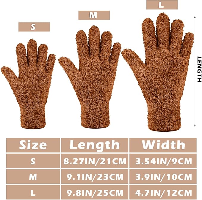 Patelai 3 Pairs Microfiber Plant Dusting Gloves Leaf Cleaning Gloves for Indoor Plants, Blinds, Furniture, House (Orange,Brown,Dark Gray,Large)