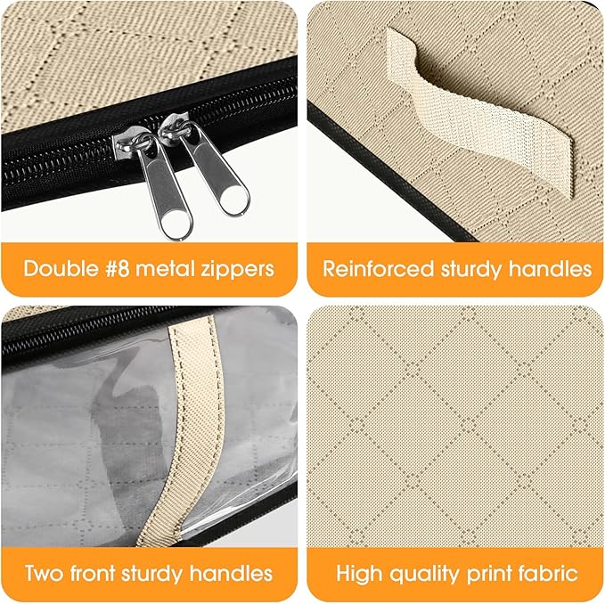 StorageRight Under Bed Storage Bags, 6 Pack, 40L, Beige | Breathable Non-Woven Fabric with a Clear Window and Zippered Top for Clothes, Comforters, Blankets and Seasonal Storage