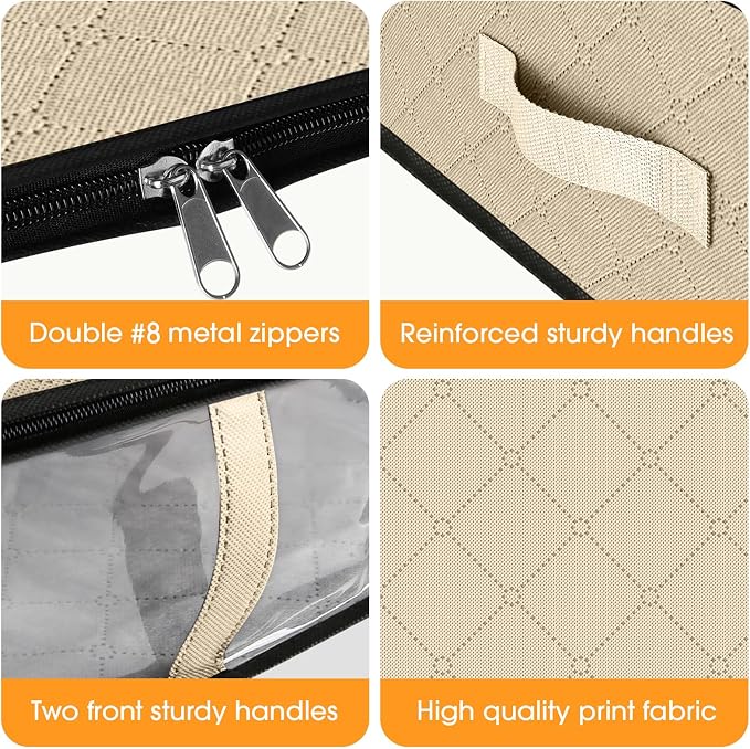 StorageRight Under Bed Storage Bags, 10 Pack, 40L, Beige | Breathable Non-Woven Fabric with a Clear Window and Zippered Top for Clothes, Comforters, Blankets and Seasonal Storage