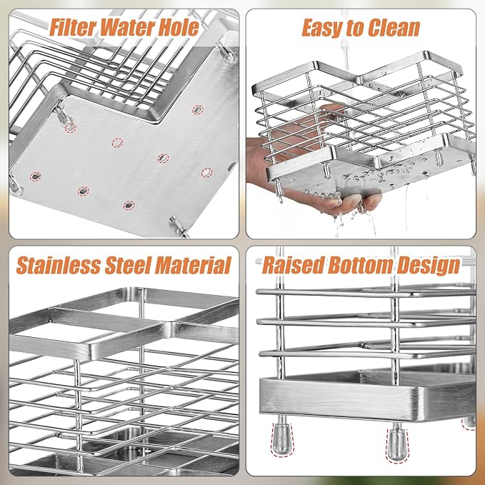 Utensil Holder, Stainless Steel Corner Utensil Holder for Kitchen Counter, 3 Compartments Utensil Crock Organizer for Spatulas, Silverware, Forks, Knives, Spoons & Cooking Tools