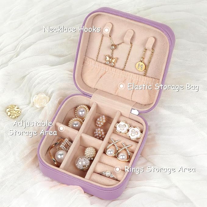 MFXIP Travel Jewelry Case Small Jewelry Box Jewelry Organizer Storage Case Portable PU Leather Mini Jewelry Travel Case for Girls Womens Earring, Necklace, Rings,Bracelets