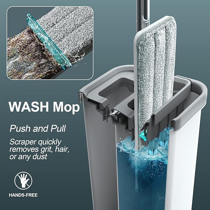 JOYMOOP Hands-Free Mop and Bucket with Wringer Set with Colorful Compressed Sponges, Househould Cleaning Tool of Floor Mop and Cellulose Sponges