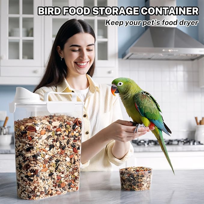 Dog Cat Food Storage Container, Pet Food Pourable Container Airtight with Large Spout & Cup, BPA-Free Plastic Food Dispenser for Pet Food, Bird Seed, Rice, Flour (White, 5+10L)