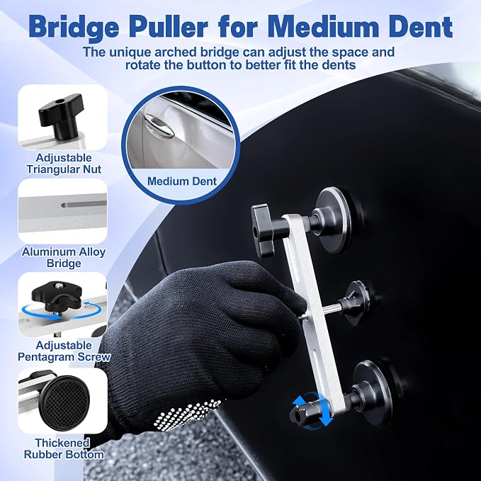 Car Dent Puller Kit, 140 PCS Paintless Dent Removal Kit with T-bar Dent Puller, Bridge Puller, Dent Lifter, Suction Cup Puller. Dent Remover Tool for Car Dents, Hail Damage, Door Ding Repair